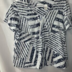 Alfred Dunner Navy and White Geometric Blouse